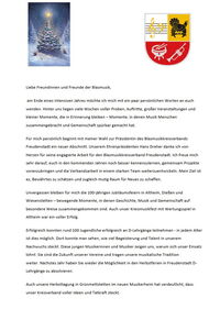 Weihnachts – und Neujahrsgrüße unserer Präsidentin Katrin Schindele